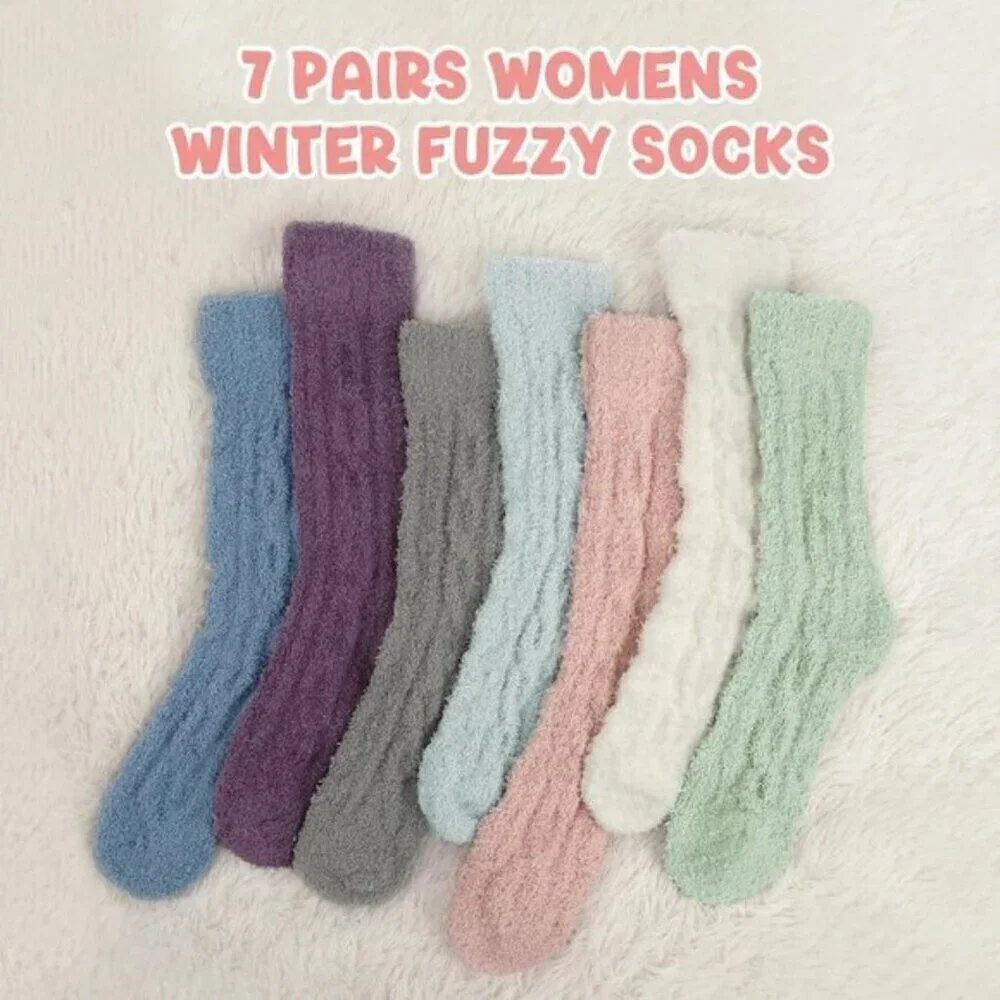 7-Pair Women’s Fuzzy Socks Cozy Warm Fluffy Christmas Gift Set